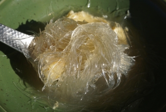 惜しみなくフカヒレを入れてみた。食感はまさに春雨そのもの、フカヒ（金糸）そのものは無味無臭なので、後はスープの味で全てが決まると考えてよい。